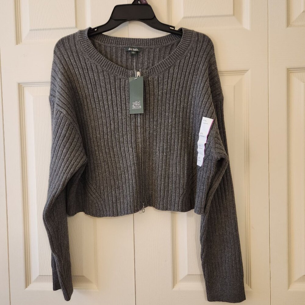 Wild Fable Womens Ribbed Zip-Up Cardigan XXL Dark Gray NWT